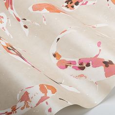 a close up view of a wallpaper with koi fish in pink and orange colors