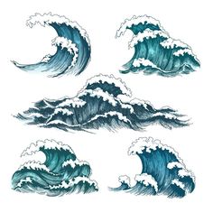 four different types of waves in the ocean, each with their own image on it