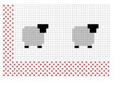 a cross stitch pattern with two squares and dots on the bottom, one is black and white