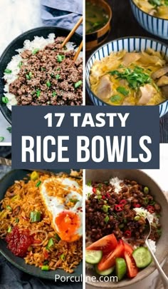 Rice Bowls Rice Lunch Bowls, Rice Menu Ideas, Rice Bowl Menu Ideas, Rice Bowls Healthy Easy, Meals Over Rice, Dinner With Rice Ideas, Easy Rice Dinner Recipes, Rice Meals Easy, Rice Bowls For Lunch