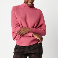 Update your knitwear this season with this ultra-chic Worthington women's sweater. Cut for a relaxed-fit with long batwing sleeves from a soft textured knit, this pullover comes complete with a funnel neck. Pair it with jeans or tailored pants and loafers for the office. Closure Type: Pullover HeadFit: Modern FitNeckline: Funnel NeckSleeve Length: Long SleeveSleeve Style: Dolman SleeveApparel Length: 25 InchesFiber Content: 50% Viscose, 28% Polyester, 22% NylonFabric Description: KnitCare: Machi Dressy Sweaters, Large Sweaters, Small Sweater, Long Sleeve Pullover Sweater, Pullover Sweater Women, Tailored Pants, Textured Knit, Funnel Neck, Fall 2024