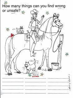 a coloring page with an image of a man on a horse and a dog next to it