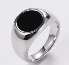 Every Ring Collection needs a black statement ring. This is it. 18k Rich Gold Plated Stainless Steel Filled Water-resistant Tarnish Free Safe to wear in the shower Hypoallergenic for my sensitive skin girls. Sleek Ring Jewelry Gift, Sleek Ring Jewelry For Gift, Sleek Round Jewelry For Gift, Sleek Jewelry Gift, Elegant Black Stainless Steel Rings, Modern Hypoallergenic Stainless Steel Ring, Sleek Round Rings For Gifts, Minimalist Stainless Steel Signet Ring, Elegant Black Stainless Steel Signet Ring