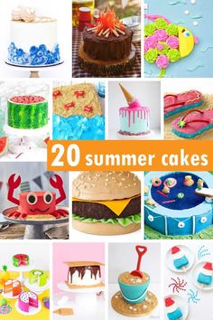 there are many different cakes and desserts in this collage with the words, 20 summer cakes