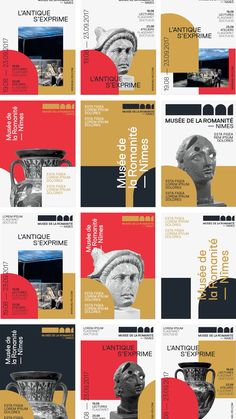 a series of brochures designed to look like ancient greek sculptures and vases