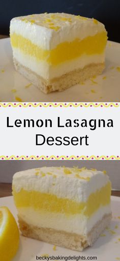 the lemon lasagna dessert is cut in half