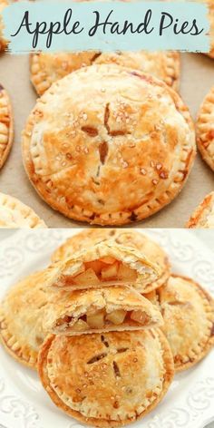 apple hand pies on a white plate with text overlay that reads how to make an apple hand pie