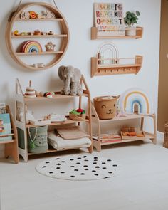 a child's playroom with toys and decor