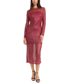 in stock Bridal Wedges, Holiday Party Fashion, Long Sleeve Sheath Dress, Sheer Knit, Midi Dress Party, High Neck Long Sleeve, Under Dress, Red Midi Dress, Plus Dresses