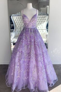 Prom Dress V Neck, Purple Ball Gown, Lilac Prom Dresses, Popular Prom Dresses, Lace Formal Dress, فستان سهرة