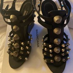 Balenciaga Arena Wedges In Size 41 , Adored With Studs. Please View All Pictures For An Informed Buying Decision. There Is A Line In The Label. Pictured Pre-Owned Balenciaga Arena, Shoes Balenciaga, Balenciaga Shoes, Wedge Sandals, Women's Shoes Sandals, The Label, Balenciaga, Shoes Sandals, A Line