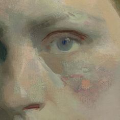 a painting of a man's face with blue eyes