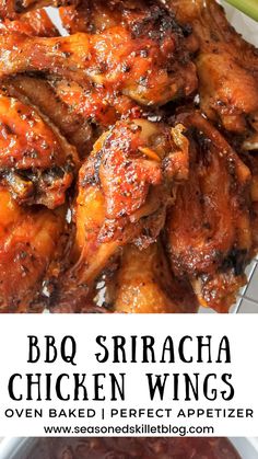 bbq sriraca chicken wings in a white bowl