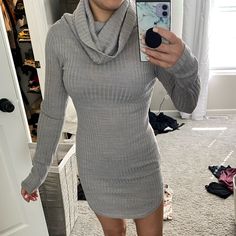 Women’s Size Small Sweater Dress. New Without Tags/Never Worn. Fits True To Size/Slim Fitting. Fitted Gray Bodycon Dress For Winter, Casual Winter Mini Dress, Gray Bodycon Mini Dress For Winter, Casual Winter Mini Bodycon Dress, Casual Mini Bodycon Dress For Winter, Winter Casual Mini Bodycon Dress, Gray Mini Dress For Fall, Date Night Winter Sweater Dress Mini Length, Winter Date Night Sweater Mini Dress