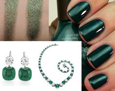 Dream Red Carpet Jewelry/Accessories: L'Oreal Golden Emerald Eyeshadow, dark emerald nail polish, emerald and diamond earrings, and a vintage Harry Winston emerald and diamond necklace. #9redcarpet Emerald Eyeshadow, Emerald And Diamond Necklace, Emerald And Diamond Earrings, Red Carpet Jewelry, Emerald Nails, Vintage Hollywood Glamour, Old Dresses, Harry Winston, L Oreal