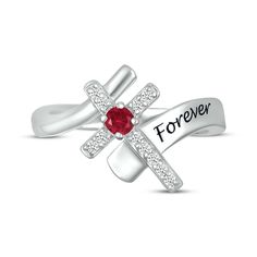 Sweely inspiring, this cross ring is a faithful reminder for her. Sterling Silver Round-cut lab-created ruby Round-cut white lab-created sapphires Personalize with engraving of your choosing Red Ruby Ring, White Lab, Diamond Cross, Cross Ring, Red Ruby, Ring Diamond, Ruby Ring, Ring Sterling Silver, Sterling Ring