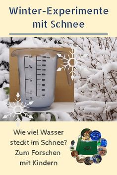 an advertisement for a winter - experiment with a blender in the background and snow on the ground