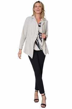 Elevate your style with The Edge Blazer. Striking curved button front, distinctive welted pockets, and chic step hem design make this modern masterpiece a head-turner. With flattering placed seams, this blazer is a must-have for a statement-making look all year round. Add it to your wardrobe and make a lasting impression! New Style! This is a limited production item produced in small quantities. If your selected size/color is currently sold out and pre-order is available, you can pre-order yours Tencel Denim, Designer Outlet, Scarf Jewelry, Sweater Coats, Elevate Your Style, New Style, Yarn Dyeing, The Edge, Cotton Poplin