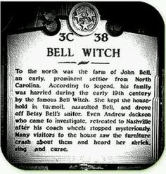 the bell witch sign is posted in front of a black and white photo with an old fashioned