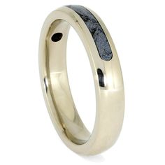 men's wedding band with black and white stone inlay