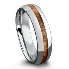 6mm Polished Titanium Koa Wood Wedding Band Wooden Wedding Bands, Koa Wood Ring, Wooden Wedding Ring, Wood Wedding Ring, Wood Wedding Band, Barrel Rings, Titanium Wedding Band, Koa Wood, Wood Wedding