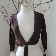 Nwt John Paul Richards Cropped Embellished Sweater. A Rich Shade Of Brown With Shimmering Sequins. Crochet Sweater Cropped, Paul Richards, Womens Cream Sweater, Shade Of Brown, Art Sweater, Multicolor Knit, Embellished Sweater, Multicolor Sweater, Textured Knit Sweater