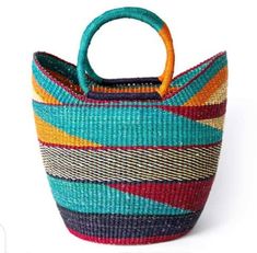 Colorful Basket, Basket Picnic, Colorful Baskets, Bolga Basket, African Market, Market Basket, Decorative Baskets, Basket Woven, Decorative Basket