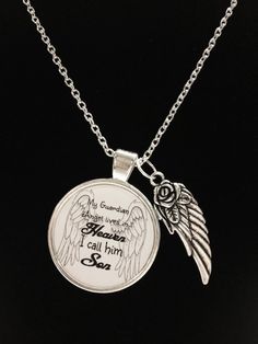 Memory Necklace, Son Angel Necklace, Angel In Heaven, Wing Memory Remembrance Memorial Necklace, Not Silver Charm Necklace For Mother's Day Memorial, Silver Necklaces For Father's Day Memorial, Meaningful Silver Memorial Necklace, Silver Memorial Necklace With Meaningful Style, Meaningful Silver Memorial Necklaces, Silver Stainless Steel Necklace For Remembrance, Meaningful Silver Necklace For Memorial, Silver Round Charm Necklace For Memorial, Personalized Silver Necklace For Commemoration