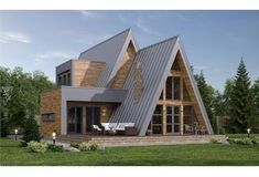 a house that is made out of wood and has metal shingles on the roof