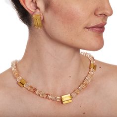 Golden Quartz Alexandra Watkins Patina Gallery Modern Gold Glass Necklace, Gold Rectangular Faceted Necklace, Luxury Gold Citrine Necklace, Gold Faceted Rectangular Necklace, Modern Gold Glass Jewelry, Modern Gold Faceted Jewelry, Luxury Gold Glass Jewelry, Golden Quartz, Quartz Jewelry