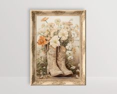 a painting with boots and flowers in it