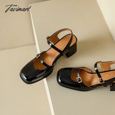 TAVIMART - Spring Summer New Women Sandals Square Toe Buckle Chunky Pumps Patent Leather High Heels Mary Janes Ladies Party Slingback Shoes Burgundy Sandals, Womens Summer Shoes Sandals, Chunky Pumps, Block High Heels, Mary Jane High Heels, Burgundy Shoes, Womens Mary Janes, Closed Toe Sandals, Patent Shoes