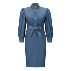 Composition: Cotton Blend Color: Dark Blue, Light Blue Size: S,M,L,XL,XXL Long Sleeve Light Blue Denim Dress, Light Blue Long Sleeve Denim Dress, Fall Blue Knee-length Denim Dress, Fitted Long Sleeve Washed Blue Dress, Knee-length Light Blue Denim Dress With Pockets, Elegant Blue Denim Midi Dress, Elegant Midi Length Blue Denim Dress, Elegant Blue Midi Denim Dress, Blue Denim Long Sleeve Dress