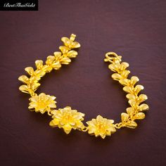 Item:  1 x Bracelet For:  Women, Girl Type:  GOLD PLATED over Brass, Nickel free  Purity:  96.5% Surface:  Sand matted Weight:  ~ 19g Length:  ~7 inches Chain width:  ~11 mm Flower width:  ~ 16 mm -------------------------- * 24K Gold Plated Jewelry * Look like Real Gold * The weight is the same as Real Gold * Nickel free / No Allergic ** Please read the item details completely and measure your wrist size , necklace length before ordering. The shop does not accept cancellations, exchanges or ret Luxury Yellow Gold Chandbalis For Gift, Cheap Yellow Flower Bracelet, Yellow Gold Plated Bracelets For Wedding, Yellow Gold-plated Bracelets For Wedding, Gold Jubilee Bracelet For Wedding, Gold Plated Jubilee Bracelet For Wedding, Gold Jubilee Bracelet Bangle For Wedding, Gold Bangle Chain Bracelet For Wedding, Yellow Bangle Bracelet For Anniversary