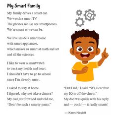 an image of a child's book page with the words, my smart family