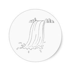 a drawing of a waterfall on a white circle