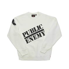 Supreme X Undercover Public Enemy Crewneck Sweatshirt White Size M White Logo Crew Neck Sweatshirt, White Logo Sweatshirt For Winter, White Cotton Sweatshirt With Logo Lettering, White Sweatshirt With Logo Lettering For Streetwear, White Logo Sweatshirt For Streetwear, White Logo Print Sweatshirt For Streetwear, White Logo Lettering Tops For Streetwear, White Cotton Sweatshirt For Streetwear, Sporty White Tops With Logo Lettering