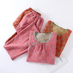 Enhance your relaxation experience with this thoughtfully designed set, crafted from soft and comfortable cotton gauze. Adorned with delightful floral patterns, this versatile ensemble is perfect for lounging both indoors and outdoors, meeting all your leisure needs.Note: Shrinking by 2-3 cm is normal for pure cotton fabrics. Please ensure the size is suitable before placing your order, as it runs small.Product ID: OK7842Care: This pajama is machine washable and dryable. Please wash at a low temperature and avoid bleaching.Materials: Pure CottonSize:Due to different personal measurement methods and positions, the error range of 1-3cm is normal.Recommend Height & Weight:M: 155-165cm & 45-55kgL: 160-170cm & 55-65kgXL: 165-175cm & 65-72.5kgEstimated weight: 400g Casual Cotton Sleepwear With Floral Print, Comfortable Spring Lounging Sets, Comfortable Lounging Sets For Spring, Casual Cotton Sets For Relaxation, Comfortable Lounge Sets For Spring, Comfortable Home Sets For Spring, Pink Casual Sets For Relaxation, Comfortable Summer Home Sets, Comfortable Home Sets For Summer