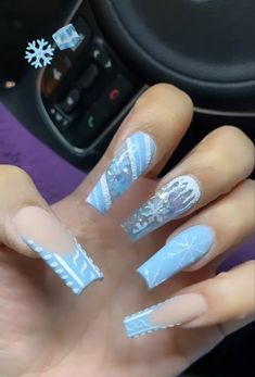 Blue Christmas Nails Square, Christmas Set Nails, Christmas Nails Blue Snowflakes, Christmas Nails Acrylic Blue, Winter Nails Blue And White, Light Blue Christmas Nails, Nails Acrylic Blue, Christmas Nails Blue, Nails 2025