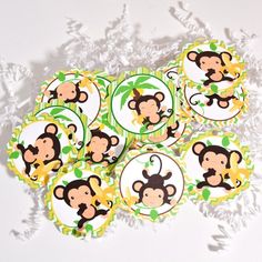 monkey themed party favors for a jungle birthday or baby's first birthday with green and yellow accents