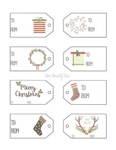 printable christmas gift tags with stockings and stocking on the top, one for each