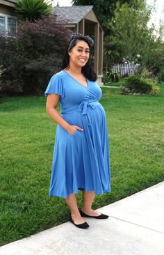 Solid V-neck Maternity Dress, Ruched V-neck Maternity Dress, Maternity V-neck Bump Friendly Dress, Bump Friendly V-neck Maternity Dress, Bump-friendly V-neck Maternity Dress, Faux Wrap Top, Spandex Dress, Pre Pregnancy, Black Baby