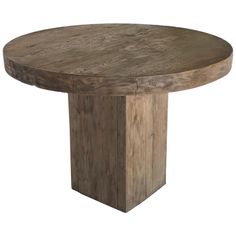 a round wooden table sitting on top of a white background