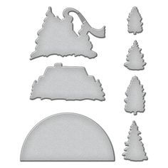 Experience the enchantment of the Winter Wonderland Etched Dies, thoughtfully crafted by Simon Hurley! This delightful set consists of seven thin metal cutting dies perfectly coordinated with the HUR84426 Ranger Winter Wonderland Clear Stamp Set, allowing you to bring to life an adorable scene reminiscent of a charming village captured within a snowglobe. Within this set of dies, you'll find four different-sized trees, two wintery cottages, and the captivating half-circle snowglobe design. For a Simon Hurley, Quaint Village, Scrapbooking Embellishments, Scrapbook Embellishments, Crafty Craft, Metal Crafts, Craft Shop, Pine Trees, Holiday Greetings