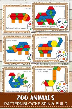 the zoo animals pattern blocks spin and build game