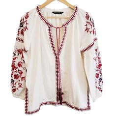 Boho Peasant Top From Zara, Love It But It's Too Big For Me. Never Worn, Not Sheer So No Under Layers Needed. Folk Style Embroidered White Top For Fall, Folk Style White Embroidered Top For Fall, White Bohemian Peasant Top With Embroidered Hem, White Casual Peasant Top With Embroidered Sleeves, Casual White Peasant Top With Embroidered Sleeves, Bohemian White Peasant Top With Embroidered Sleeves, Zara Bohemian Tops For Fall, White Bohemian Peasant Top With Embroidered Sleeves, Zara Bohemian Embroidered Top For Summer