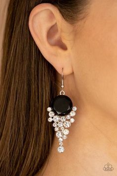 PAPARAZZI ELEGANTLY EFFERVESCENT - BLACK – Bee's Bling Bash Bling Party, Paparazzi Accessories Jewelry, Black Gems, Gem Earrings, Paparazzi Accessories, White Rhinestone, Black Earrings, Cool Necklaces, Silver Bars