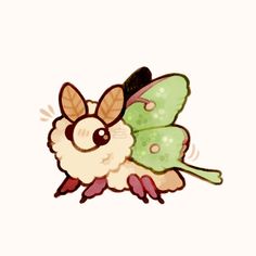 a drawing of a green and white animal with a butterfly on it's back