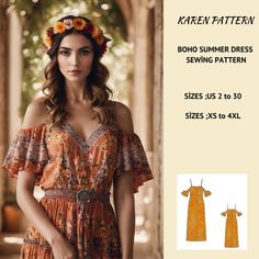 🌟:Summer Boho Dress Sewing Pattern, Boho Dress, Sundress Pattern, Straps Dress, Maxi Dress sewing pattern available as an instant download (pdf) sewing pattern bundle with a range of size options: ⭐US Sizes: 2, 4, 6, 8, 10, 12, 14, 16, 18, 20, 22, 24, 26, 28, 30 ⭐Standard Sizes: XS, S, M, L, XL, 2XL, 3XL, 4XL ⭐The sewing pattern does not include a belt pattern. It is used as an accessory in the image. ⭐These patterns are suitable for A4, A0, and US Letter size papers. ⭐Once your payment is proc Boho Sewing Patterns, Sundress Sewing Patterns, Maxi Dress Pattern Sewing, Sundress Pattern, Maxi Sundress, Boho Summer Dresses, Embroidery Book, Strap Dress, Dress Sewing Pattern