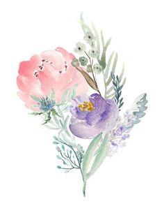 watercolor painting of pink and purple flowers